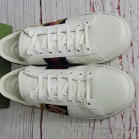 GUCCI ACE LOVED White Leather Sneakers with Red and Gold Accents SIZE 40 - Picture 3 of 14